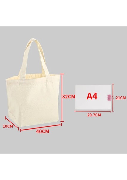 BEJ-40X32X10CM Moda Çuval Bezi Bez Çantalar Boş Jüt Plaj Alışveriş Çantası Vintage Yeniden Kullanılabilir Hediye Çanta Saplı Taşınabilir Kadın Alışveriş Çantası (Yurt Dışından)