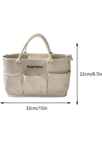 Bej Kadın Crossbody Çanta Büyük Kapasiteli Kumaş Omuz Bez Çantalar Ayarlanabilir Omuz Askıları Basit Kontrast Renk Alışveriş Çantası (Yurt Dışından)