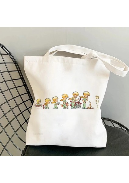 18 Bir Boyut Moda Trendi Karikatür Baskı Kanvas Tote Çanta Kore Alışveriş Çantası Bayanlar Günlük Çok Yönlü Omuz Çantası Küçük Prens Desen Çanta (Yurt Dışından)