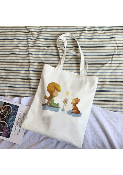 18 Bir Boyut Moda Trendi Karikatür Baskı Kanvas Tote Çanta Kore Alışveriş Çantası Bayanlar Günlük Çok Yönlü Omuz Çantası Küçük Prens Desen Çanta (Yurt Dışından) modelleri