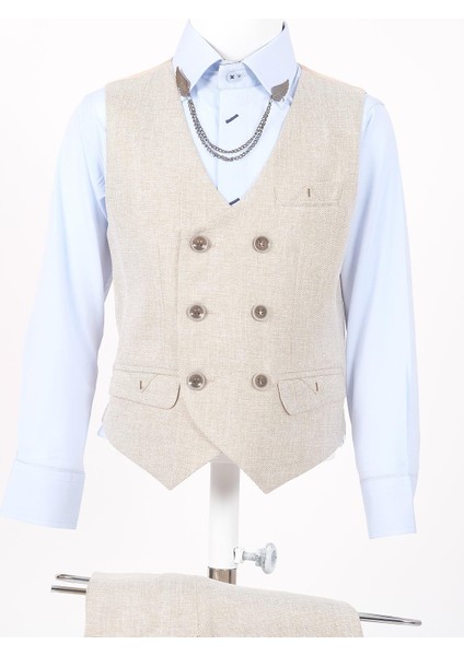 Kareli Erkek Çocuk Takım Elbise Slim Fit Poliviskon Kumaş 3 Parça Model fiyatları