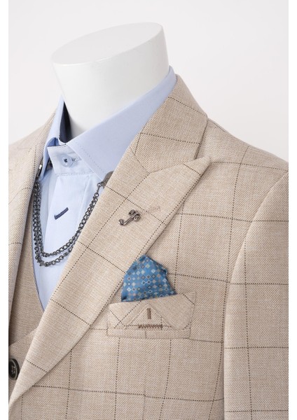 Kareli Erkek Çocuk Takım Elbise Slim Fit Poliviskon Kumaş 3 Parça Model fırsatları