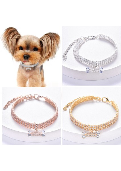 Gümüş Tarzı S-19.5-29.5cm Ayarlanabilir Pet Kolye Kedi Köpek Tasması Elmas Zirkon ile Kemik Kolye Takı Lüks Metal Bakır Köpek Tasmaları Köpek Malzemeleri (Yurt Dışından)