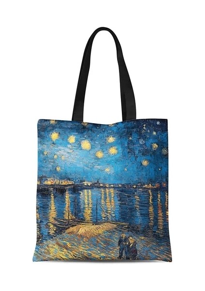 Style2 Hiçbir Fermuar Yeni Kadın Kanvas Alışveriş Çantası Yüksek Kaliteli Tote Fermuarlı Çanta Van Gogh Büyük Kapasiteli Omuz Çantaları Moda Eko Alışveriş Çantaları (Yurt Dışından)
