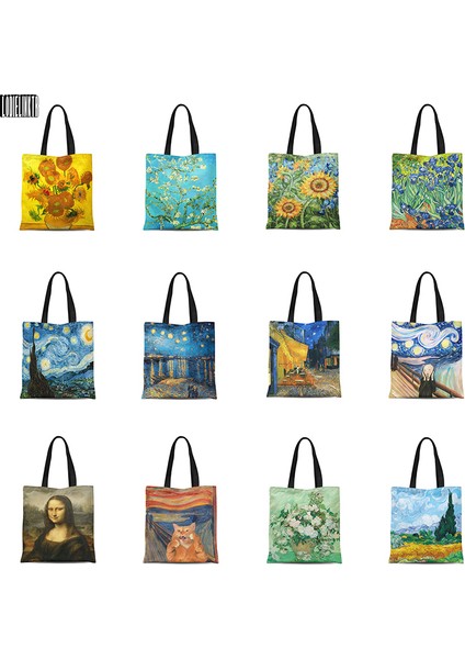 Style2 Hiçbir Fermuar Yeni Kadın Kanvas Alışveriş Çantası Yüksek Kaliteli Tote Fermuarlı Çanta Van Gogh Büyük Kapasiteli Omuz Çantaları Moda Eko Alışveriş Çantaları (Yurt Dışından) fiyatları