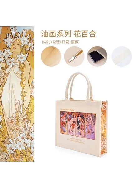 M Ekstra Kalın Kanvas Kadın Omuz Çantası Van Gogh Morris Vintage Yağlıboya Fermuar Kitaplar Çanta Büyük Tote Kadınlar Için Alışveriş (Yurt Dışından)