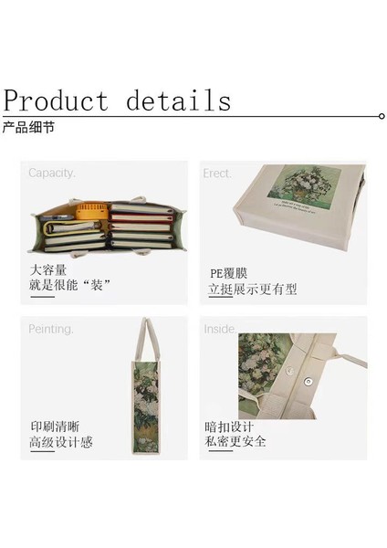 M Ekstra Kalın Kanvas Kadın Omuz Çantası Van Gogh Morris Vintage Yağlıboya Fermuar Kitaplar Çanta Büyük Tote Kadınlar Için Alışveriş (Yurt Dışından) indirimleri