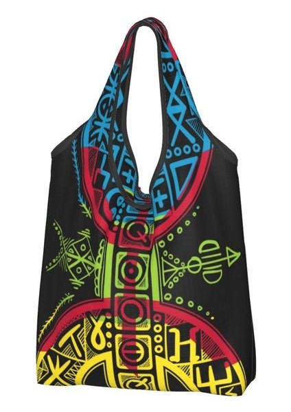 14 Alışveriş Çantası Özel Kabyle Takı Alışveriş Çantaları Kadın Taşınabilir Büyük Kapasiteli Bakkal Amazigh Halı Berber Shopper Bez Çantalar (Yurt Dışından)