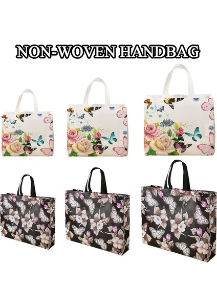 Siyah M Katlanır Alışveriş Çantası Eko Çanta Paket Servis Çantası Dokunmamış Kumaş Saklama Çantası Su Geçirmez Kelebek Baskı Alışveriş Çantası Bakkal Çantası (Yurt Dışından)