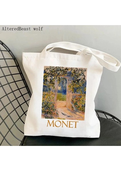B2960 Kadın Omuz Çantası Monet Nilüferler Kawaii Çanta Harajuku Alışveriş Kanvas Alışveriş Çantası Kız Çanta Tote Shopper Bayan Çantası (Yurt Dışından)