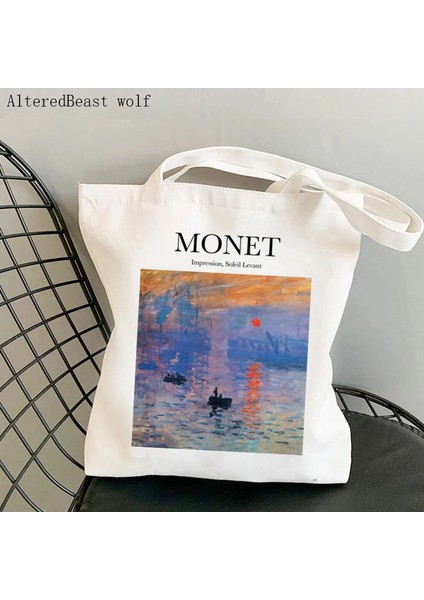B2960 Kadın Omuz Çantası Monet Nilüferler Kawaii Çanta Harajuku Alışveriş Kanvas Alışveriş Çantası Kız Çanta Tote Shopper Bayan Çantası (Yurt Dışından)