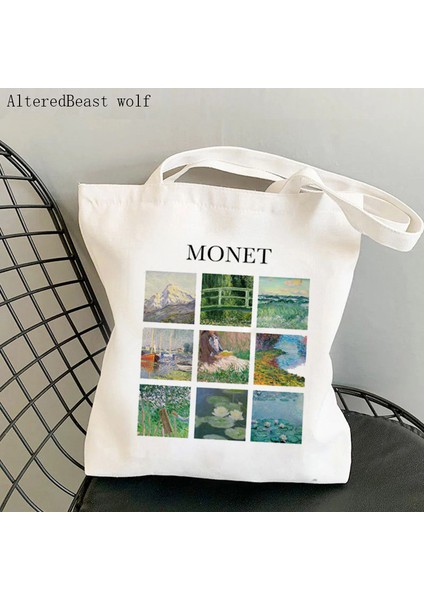 B2960 Kadın Omuz Çantası Monet Nilüferler Kawaii Çanta Harajuku Alışveriş Kanvas Alışveriş Çantası Kız Çanta Tote Shopper Bayan Çantası (Yurt Dışından)