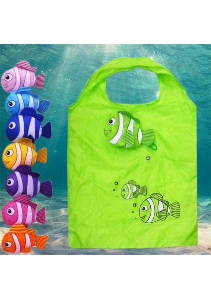 Mavi Moda Hayvan Balık Baskı Katlanabilir Yeşil Alışveriş Çantası Tote Katlanır Kese Çanta Uygun Büyük Kapasiteli Saklama Torbaları (Yurt Dışından)