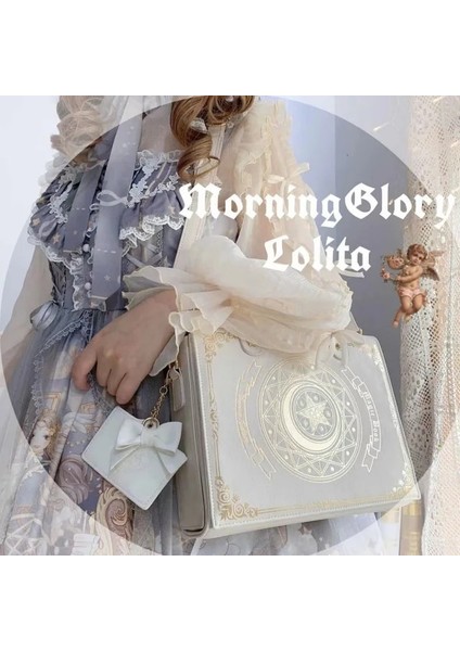 Bej Ay Sihirli Kitap Lolita Çanta Kadın Japonya Gotik Deri Jk Kawaii Omuz Çantaları Çanta Bayan Vintage Siyah Mini Sırt Çantası Estetik (Yurt Dışından)