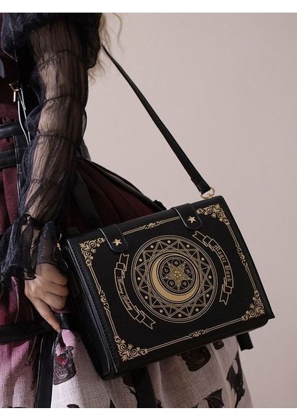 Bej Ay Sihirli Kitap Lolita Çanta Kadın Japonya Gotik Deri Jk Kawaii Omuz Çantaları Çanta Bayan Vintage Siyah Mini Sırt Çantası Estetik (Yurt Dışından) modelleri
