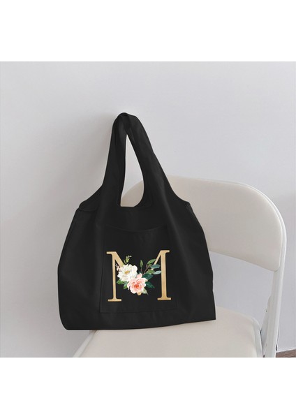 7goldew Kadın Moda Tote Çanta Öğrenci Omuz Çantası Mektup Ilk Adı Desen Baskı Bej Kanvas Tote Çanta Alışveriş Yeni Banliyö Çantası (Yurt Dışından) modelleri