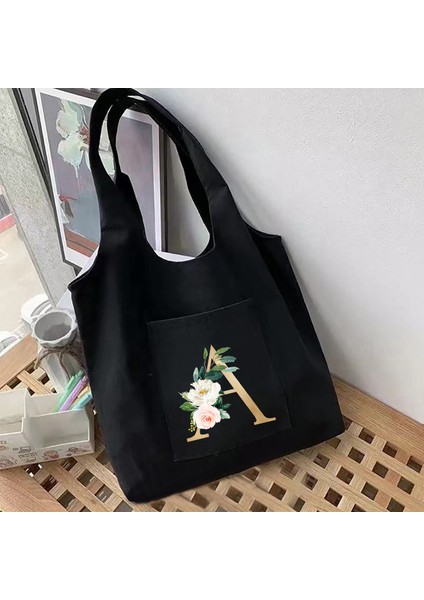 7goldew Kadın Moda Tote Çanta Öğrenci Omuz Çantası Mektup Ilk Adı Desen Baskı Bej Kanvas Tote Çanta Alışveriş Yeni Banliyö Çantası (Yurt Dışından) fırsatları