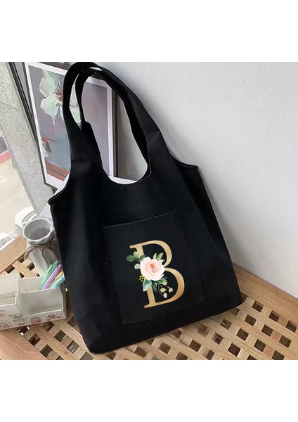 7goldew Kadın Moda Tote Çanta Öğrenci Omuz Çantası Mektup Ilk Adı Desen Baskı Bej Kanvas Tote Çanta Alışveriş Yeni Banliyö Çantası (Yurt Dışından) indirimleri