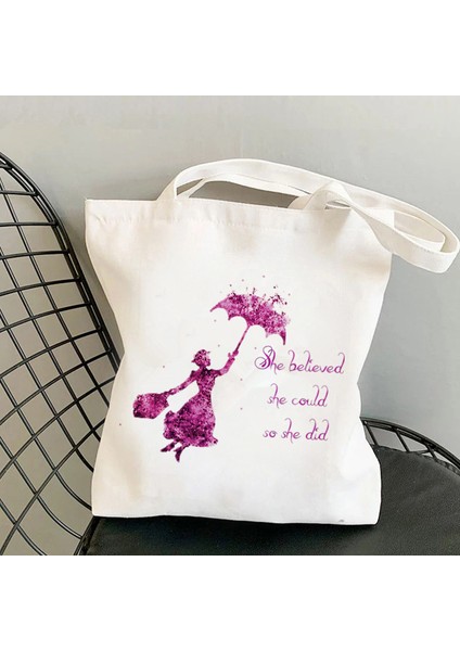 B811 2021 Shopper Zarif Mary Poppins Kawaii Çanta Harajuku Kadın Alışveriş Çantası Kanvas Alışveriş Çantası Kız Tote Çanta Omuz Bayan Çantası (Yurt Dışından) fırsatları