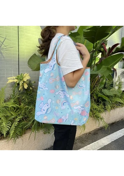 Gümüş M Büyük Kapasiteli Alışveriş Çantası Yeniden Kullanılabilir Katlanır Tote Çanta Orta 30 Pound Karikatür Bakkal Çantası Taşınabilir Moda Cep Naylon (Yurt Dışından)