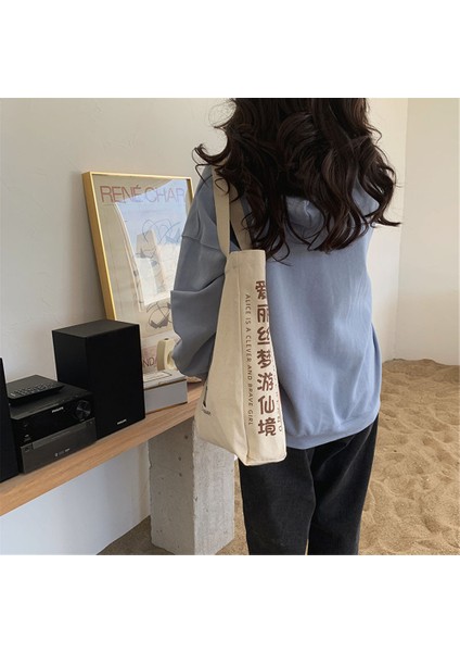 F-Fermuarlı Kadın Kanvas Omuz Çantası Alice Harikalar Diyarında Alışveriş Çantaları Öğrenciler Kitap Çantası Pamuklu Bez Çanta Bez Çantalar Kızlar Için Bolsos (Yurt Dışından) indirimleri