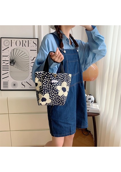 Lale Tozu 10X25X20 cm Kore Tarzı Sevimli Çiçek Kanvas Küçük Alışveriş Çantası Kadın Kadın Kız Çanta Öğle Yemeği Çantaları Alışveriş Bezi El Çantası Çanta (Yurt Dışından) indirimleri