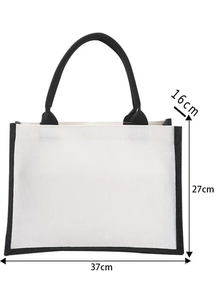 37X27X16CM Kanvas Keten Tote Çanta Büyük Kapasiteli Alışveriş Çantası Taşınabilir Çevre Dostu Bakkal Çanta Beyaz Renk Çok Boyutlu Kadın Alışveriş Çantası (Yurt Dışından)