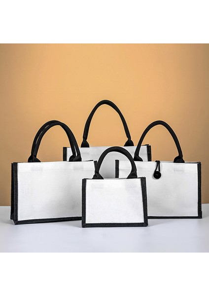 37X27X16CM Kanvas Keten Tote Çanta Büyük Kapasiteli Alışveriş Çantası Taşınabilir Çevre Dostu Bakkal Çanta Beyaz Renk Çok Boyutlu Kadın Alışveriş Çantası (Yurt Dışından)