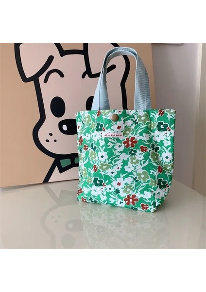 Yeşil Beyaz Çiçekler 10X25X20 cm Kore Tarzı Sevimli Çiçek Kanvas Küçük Alışveriş Çantası Kadın Kadın Kız Çanta Öğle Yemeği Çantaları Alışveriş Bezi El Çantası Çanta (Yurt Dışından)