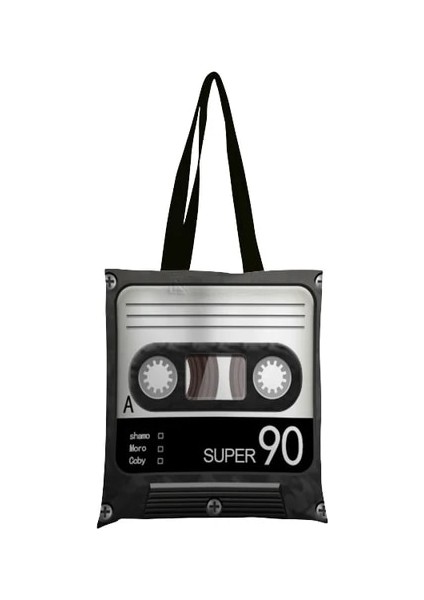 Style4 33X36 cm Yeni Moda Kaset Müzik Bant Kanvas Çanta Retro Sanat Eğlenceli Erkek Kadın Bez Çantalar Eğlence Seyahat Alışveriş Büyük Kapasiteli Plaj Çantaları (Yurt Dışından)