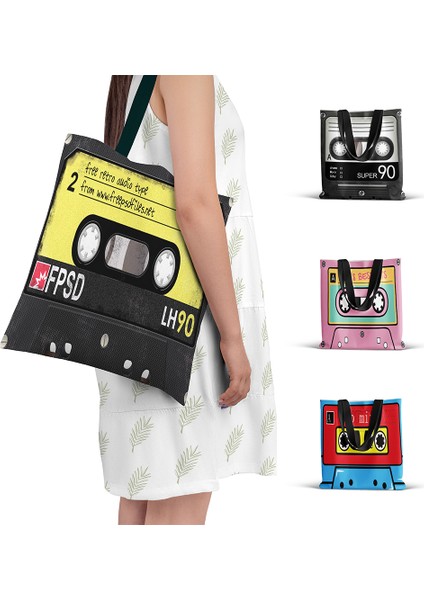 Style9 33X36 cm Yeni Moda Kaset Müzik Bant Kanvas Çanta Retro Sanat Eğlenceli Erkek Kadın Bez Çantalar Eğlence Seyahat Alışveriş Büyük Kapasiteli Plaj Çantaları (Yurt Dışından) fiyatları