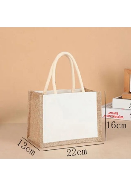 22X16X13 cm Kadın Katlanabilir Jüt Çuval Bezi Tote Çanta Diy Boş Bakkal Çanta Büyük Kapasiteli Seyahat Depolama Organizatör Kulplu (Yurt Dışından)