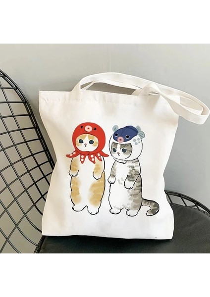 11 33X37CM 13X14.6IN Kızlar Için Omuz Çantaları Moda Alışveriş Çantası Kawaii Kediler Sevimli Hayvan Çantaları Alışveriş Çantası Kanvas Çantalar Tote Çanta Çanta Rahat Kız (Yurt Dışından)