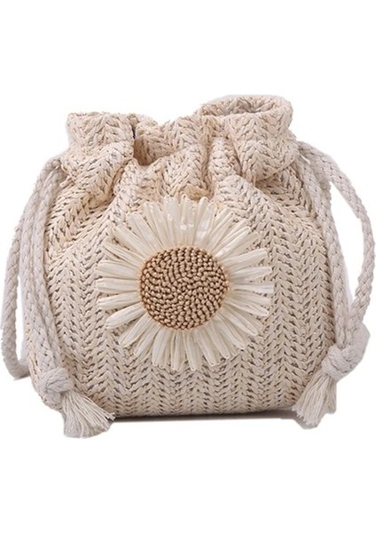 Beyaz Moda Crossbody Çanta Ipli Çiçek Kova Çanta Dokuma Hasır Çanta Yaz Messenger Çanta Omuz Çantası Çanta Tüm Maç (Yurt Dışından)