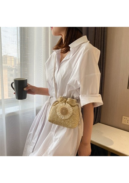 Beyaz Moda Crossbody Çanta Ipli Çiçek Kova Çanta Dokuma Hasır Çanta Yaz Messenger Çanta Omuz Çantası Çanta Tüm Maç (Yurt Dışından) indirimleri