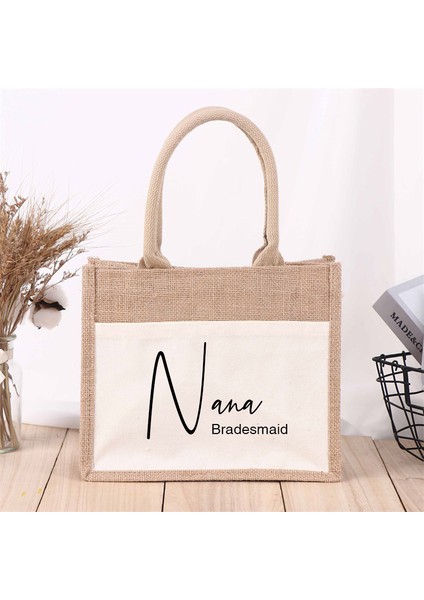Stil I 39X31X15CM Kişiselleştirilmiş Adı Nedime Çantası Hediye Çantası Nedime Özel Yeniden Kullanılabilir Alışveriş Saklama Torbaları Yüksek Kaliteli Jüt Çanta (Yurt Dışından)