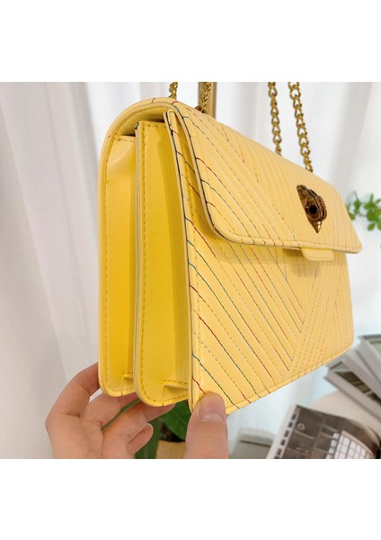 Sarı 27X17X8CM Kadın Crossbody Çanta 2023 Yumuşak Deri Kadın Çantası Metal Kuş Kafası Dekorasyon Toka Doku Küçük Kare Çanta Zincir Omuz Çantası (Yurt Dışından) indirimleri