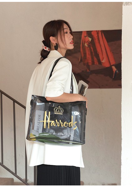 Büyük Boy Yeni Büyük Kapasiteli Tote Çanta Su Geçirmez Pvc Şeffaf Jöle Çanta Kadın Londra Shopper Bayanlar Omuz Alışveriş Çantaları (Yurt Dışından) fırsatları