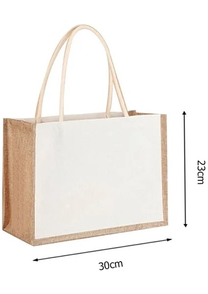 30X23CM Çuval Bezi Jüt Alışveriş Çantası Kadınlar Için Yeniden Kullanılabilir Laege Kapasiteli Bez Çantalar Basit Kontrast Renk Üst Saplı Çanta Koltukaltı Çanta 2023 (Yurt Dışından)