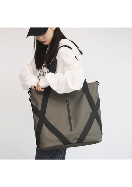 Siyah 43X40X18 cm Su Geçirmez Oxford Büyük Tote Çanta Kadınlar Için Moda Basit Büyük Paket Alışveriş Bayan Çanta Gözyaşı Önleyici Eğlence Kadın Omuz Çantası (Yurt Dışından)