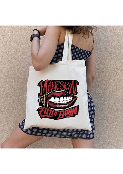 110 35X40CM Maneskin Damiano David Ağız Erkek Kadın Okul Messenger Alışveriş Bez Çantalar Büyük Kapasiteli Rahat Kanvas Omuz Kadın Çanta (Yurt Dışından) indirimleri