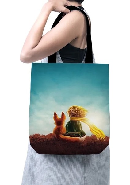 SB24-8 40X40CM 15.8X15.8IN Karikatür Küçük Prens Kadın Kanvas Alışveriş Çantası Saplı Komik Eko Katlanabilir Yeniden Kullanılabilir Tote Çanta Kitap Anahtar Telefon Alışveriş Çantası (Yurt Dışından)