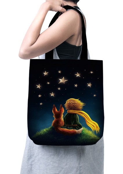 SB24-8 40X40CM 15.8X15.8IN Karikatür Küçük Prens Kadın Kanvas Alışveriş Çantası Saplı Komik Eko Katlanabilir Yeniden Kullanılabilir Tote Çanta Kitap Anahtar Telefon Alışveriş Çantası (Yurt Dışından) modelleri