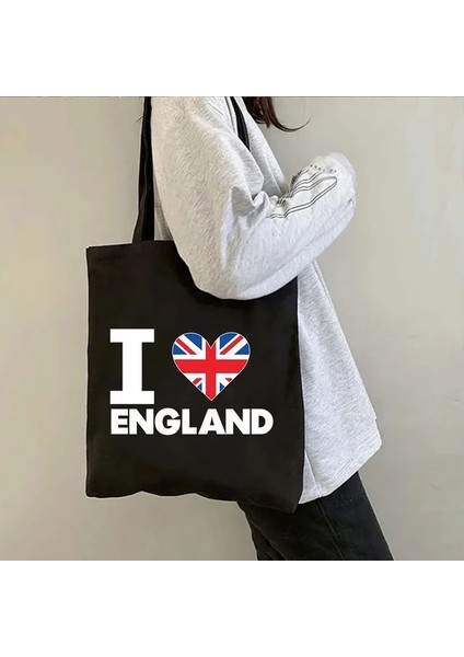 B 30 35X40CM Londra Köprüsü Big Ben Ingiltere Bayrağı Haritası Omuz Alışveriş Kanvas Tote Çanta Manzara Skyline Birleşik Krallık Ingiliz Kadın Çanta (Yurt Dışından)