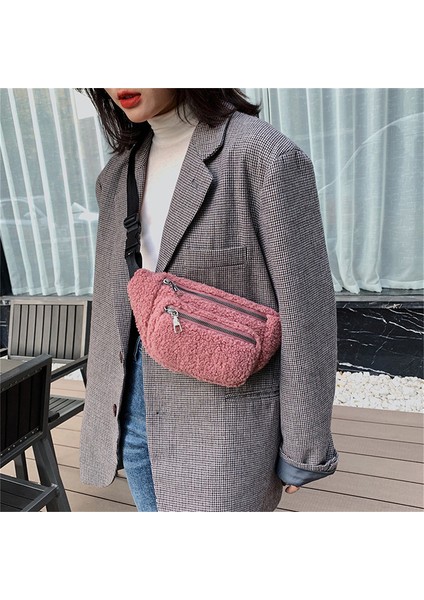 Bej Peluş Kadın Bel Çantası Düz Renk Kemer Çanta Omuz Crossbody Göğüs Çanta Marka Tasarımcısı Kadın Fanny Paketi Muz Kalça Çanta (Yurt Dışından) modelleri
