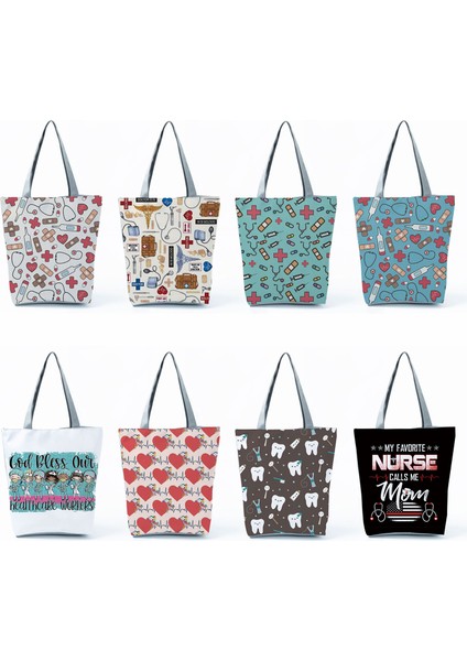 HL4551 Hemşire Çanta Hemşire Baskı Çanta Yüksek Kapasiteli Eko Yeniden Kullanılabilir Alışveriş Çantası Günlük Rahat Tote Karikatür Kadın Katlanabilir Omuz Çantası Dropshipping (Yurt Dışından) indirimleri