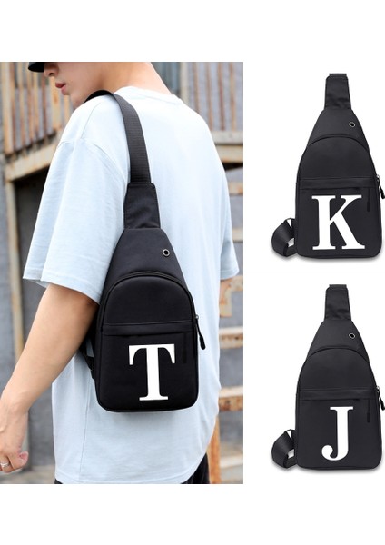 C Harfi Erkekler Moda Göğüs Çantası 26 Mektuplar Baskılı Doğa Sporları Kanvas Organizatör Cüzdan Erkek Rahat Messenger Omuz Çantaları Fanny Paketi (Yurt Dışından)
