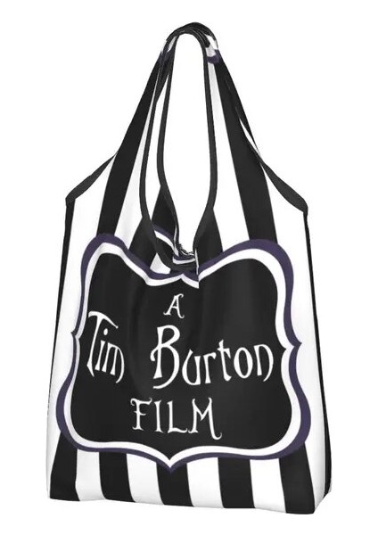 Stil 2 Alışveriş Çantası Kawaii Korku Filmi Beetlejuice Alışveriş Bez Çantalar Taşınabilir Tim Burton Tarzı Bakkal Omuz Alışveriş Çantası (Yurt Dışından)