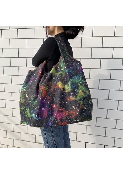 Lf Kişisel Stil Büyük Tote Eco Yeniden Kullanılabilir Polyester Taşınabilir Omuz Kadın Çanta Katlanır Kese Alışveriş Çantası Depolama (Yurt Dışından)