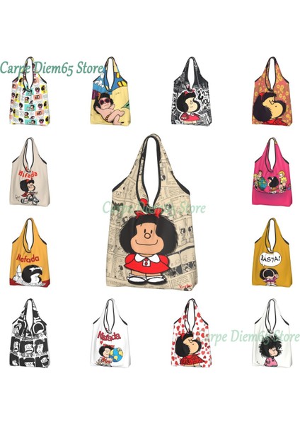 20 Alışveriş Çantası Vintage Mafalda Manga Bakkal Alışveriş Çantaları Kawaii Shopper Tote Omuz Çantaları Büyük Kapasiteli Taşınabilir Quino Comic Karikatür Çanta (Yurt Dışından) fırsatları